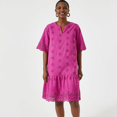 платье-миди расклешенное с вышивкой короткими рукавами 56 розовый