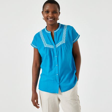 блузка с вышивкой круглым вырезом короткими рукавами 52 (fr) - 58 (rus) синий