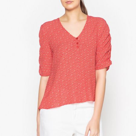 блузка с рисунком v-образным вырезом и короткими рукавами plagiat xs красный