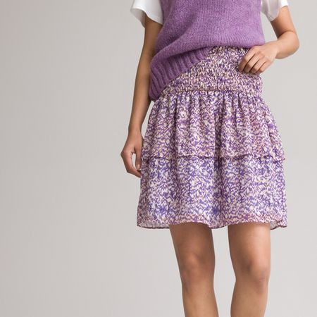юбка короткая с воланами анималистичный принт m фиолетовый