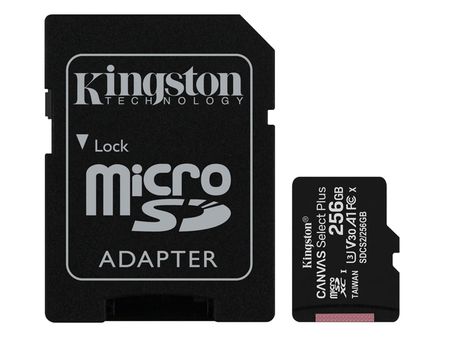 карта памяти 256gb - kingston canvas select plus micro secure digital xc uhs-i class u3 v30 a1 sdcs2/256gb с переходником под sd