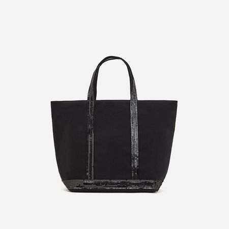 сумка-шоппер средняя из парусины с блестками единый размер черный