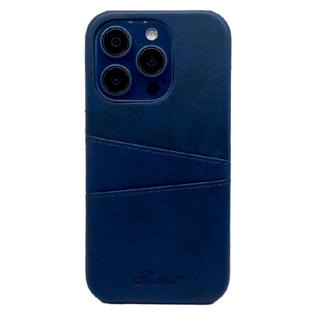 кожанная накладка juteni с картхолдером для iphone 15 темно синяя