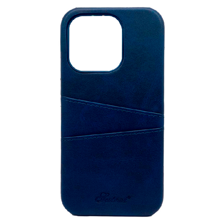 кожанная накладка juteni с картхолдером для iphone 15 plus темно синяя