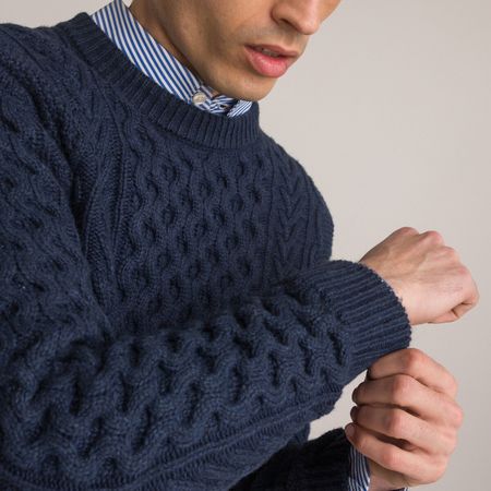 пуловер с круглым вырезом signature из витого трикотажа xl синий