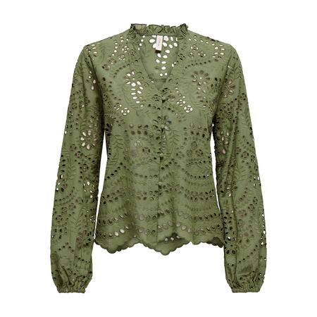 блузка с v-образным вырезом английская вышивка s зеленый