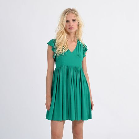 платье короткое с v-образным вырезом рукава с воланами l зеленый