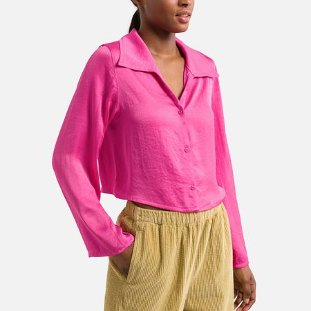 рубашка укороченная с длинными рукавами s розовый