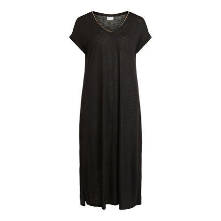 платье-футболка длинное v-образный вырез с блестящей окантовкой s черный
