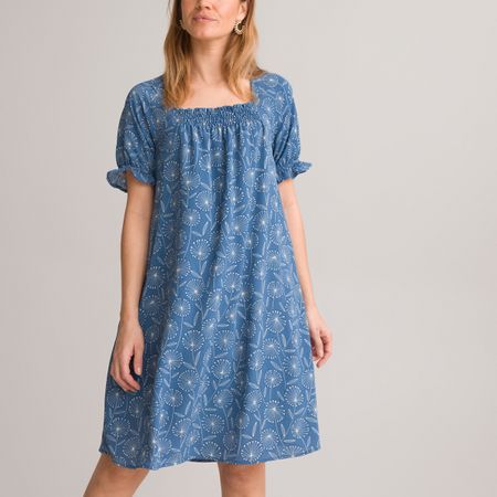 платье-миди расклешенное с цветочным принтом 44 синий
