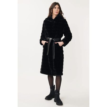 пальто длинное catherine с искусственным мехом с капюшоном xl черный