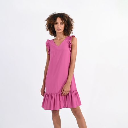 платье короткое с воланами xl розовый