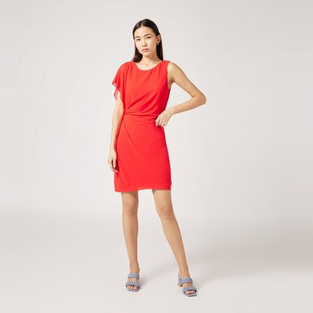 платье с эффектом драпировки и воланами сбоку 50 красный
