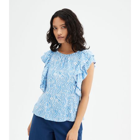 блузка с короткими рукавами с воланами m синий