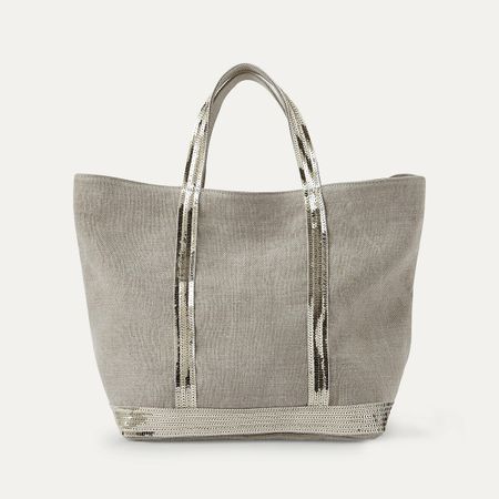 сумка-шоппер m из льна и блесток единый размер бежевый