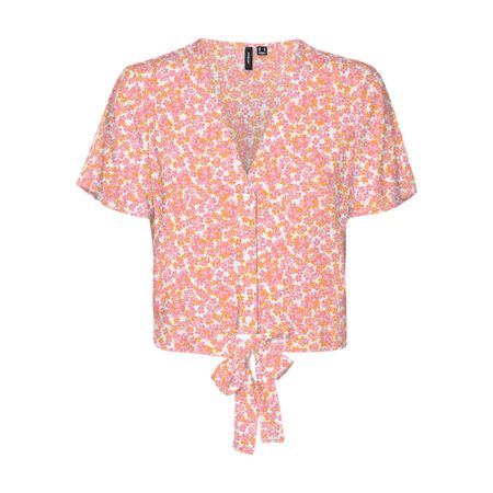 блузка укороченная с завязками l розовый