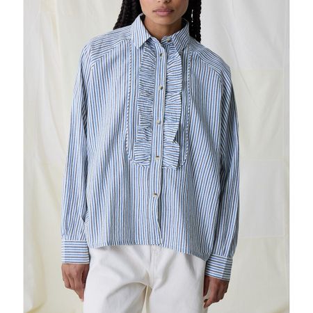 блузка в полоску с жабо choral stripe xs синий