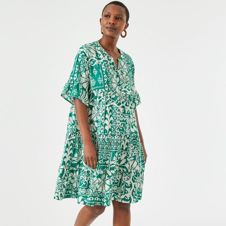платье-миди расклешенное с цветочным принтом 40/42 зеленый