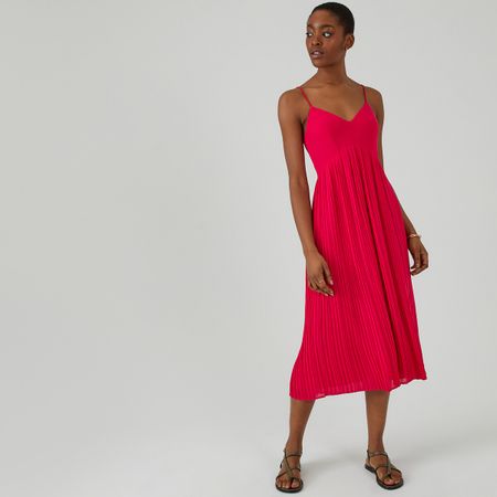 платье длинное с плиссировкой на тонких бретелях 52 розовый