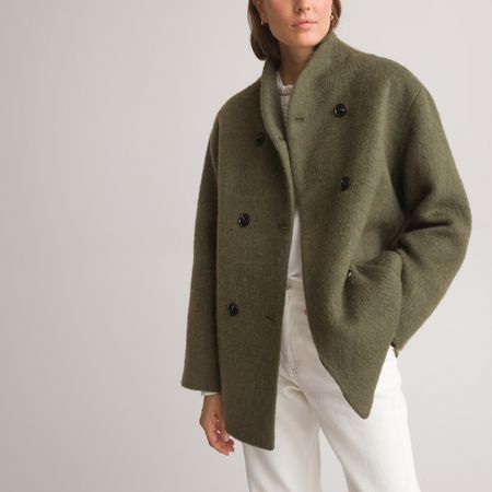 пальто короткое из искусственного меха с двубортной застежкой 42 (fr) - 48 (rus) зеленый