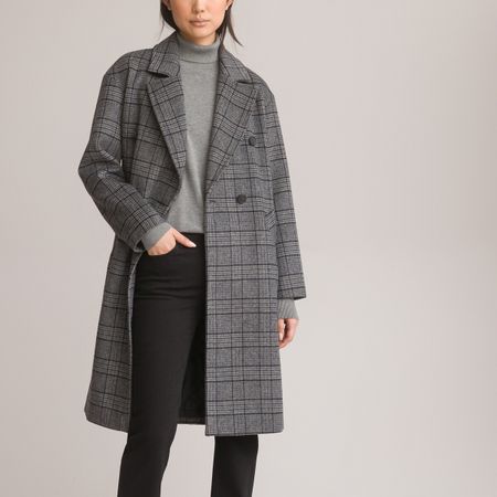 пальто длинное в клетку 40 (fr) - 46 (rus) серый