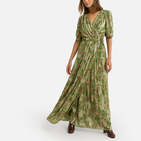 платье с запахом длинное короткие рукава rubi 1(s) зеленый