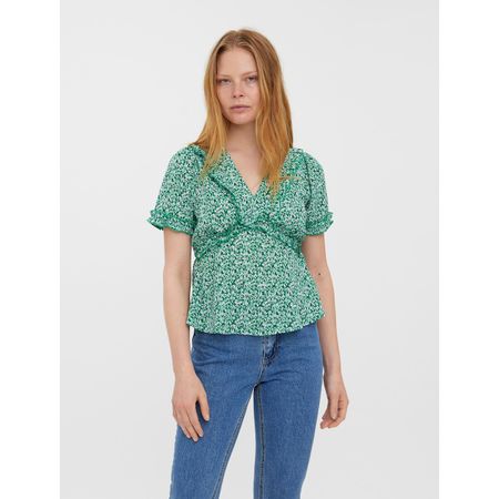 блузка с рисунком и v-образным вырезом s зеленый