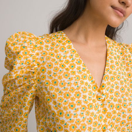 блузка с круглым вырезом цветочным принтом и короткими рукавами 36 (fr) - 42 (rus) зеленый