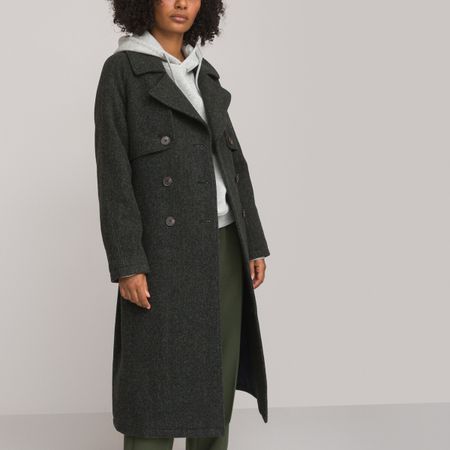 пальто длинное из шерстяного драпа в ломаную саржу 38 (fr) - 44 (rus) зеленый