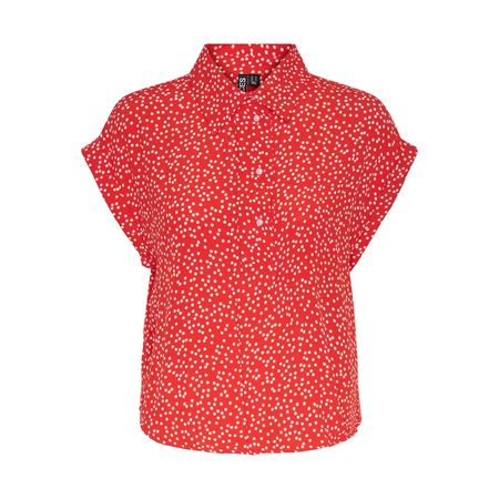 блуза в горошек с короткими рукавами l красный