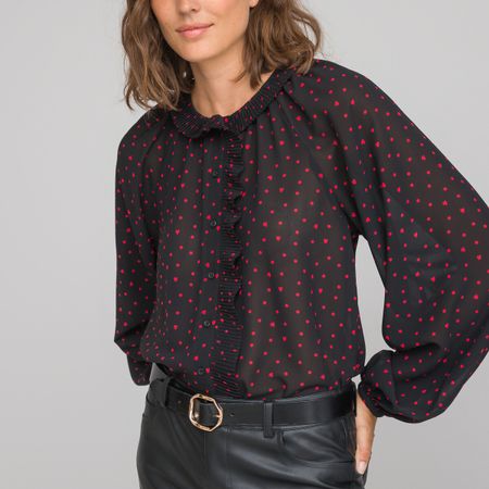 блузка с закругленным отложным воротником вставки с плиссировкой 44 (fr) - 50 (rus) черный