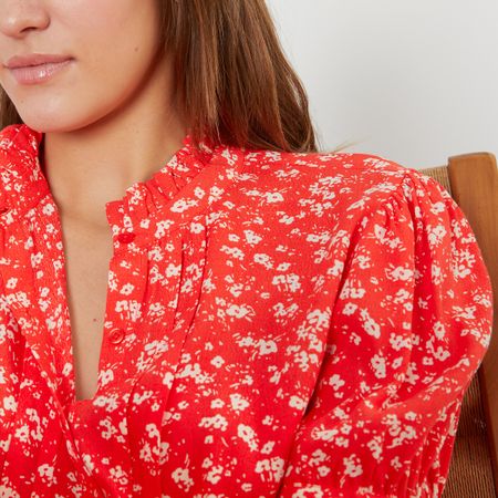 блузка с викторианским воротником с воланом цветочный принт 52 (fr) - 58 (rus) красный