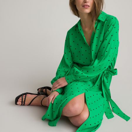 платье-рубашка длинное длинные рукава с напуском 42 зеленый