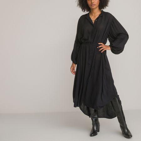 платье длинное круглый вырез рукава с напуском 40 черный