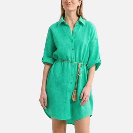 платье-рубашка широкие рукава с завязками s зеленый