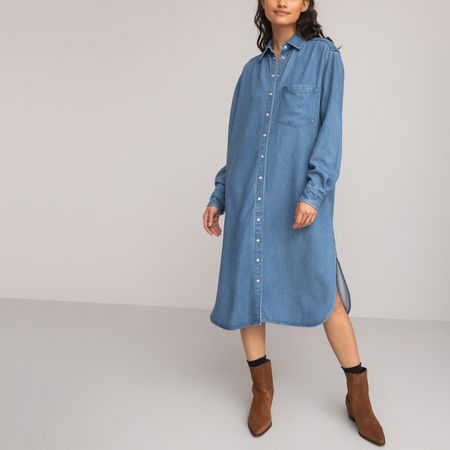 платье-рубашка длинное с длинными рукавами 46 синий