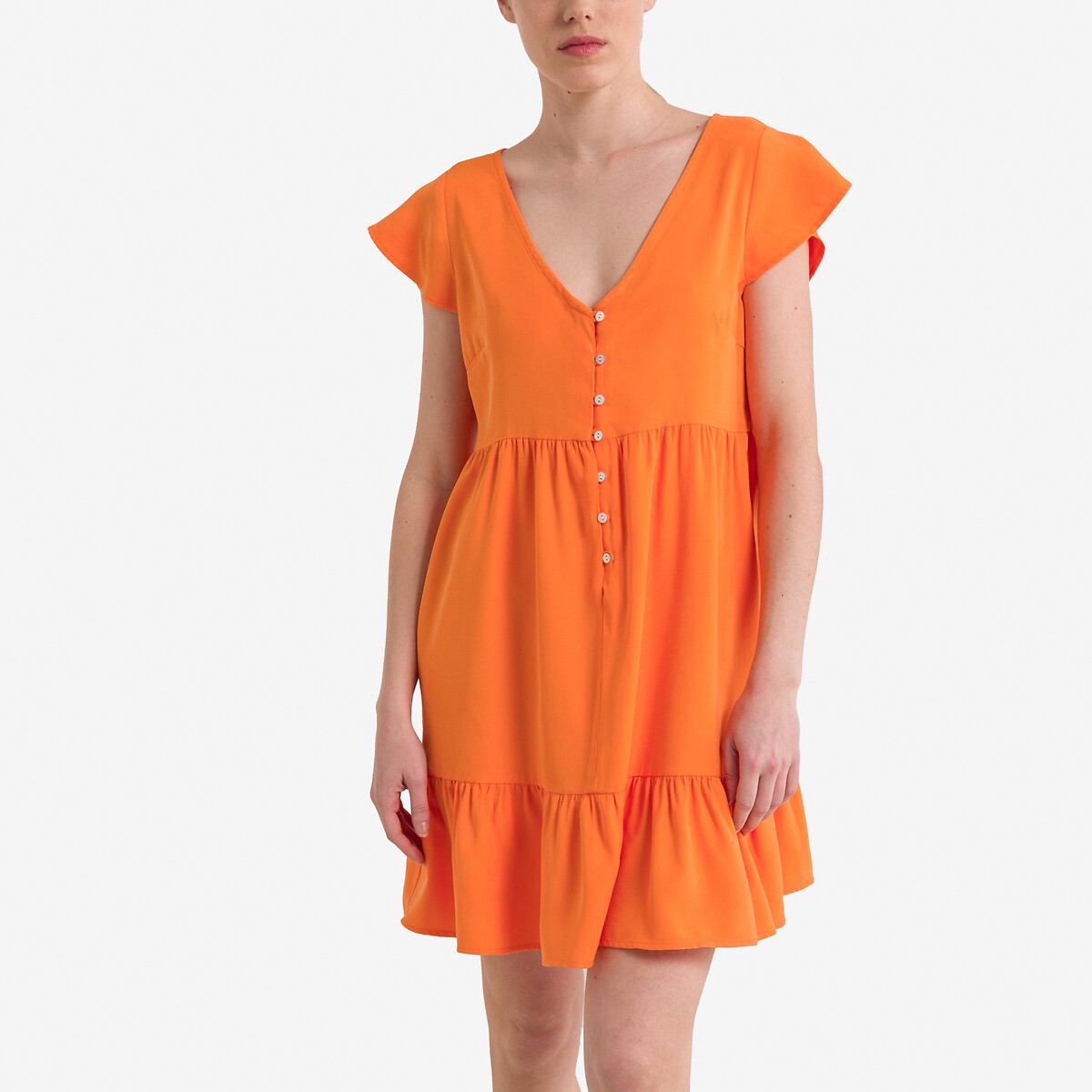 платье укороченное с короткими рукавами xs оранжевый